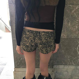 Animal pattern drawstring ultra-mini shorts