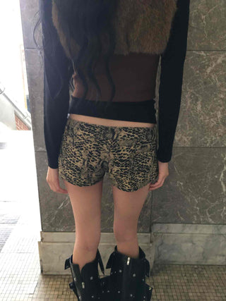 Animal pattern drawstring ultra-mini shorts