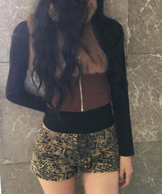 Animal pattern drawstring ultra-mini shorts