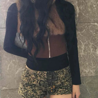 Animal pattern drawstring ultra-mini shorts