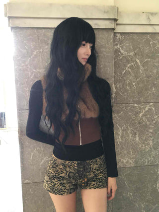 Animal pattern drawstring ultra-mini shorts