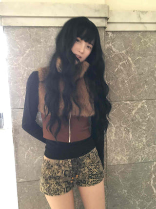 Animal pattern drawstring ultra-mini shorts