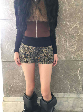 Animal pattern drawstring ultra-mini shorts