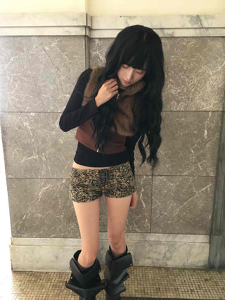 Animal pattern drawstring ultra-mini shorts