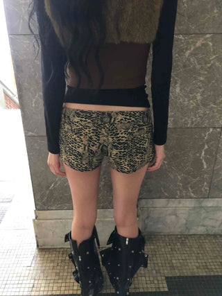 Animal pattern drawstring ultra-mini shorts
