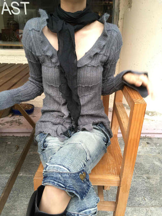 Vintage Ruffle Knit Cardigan
