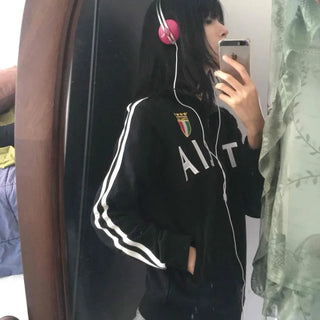Street Lettering Embroidered Side Line Oversized Jersey