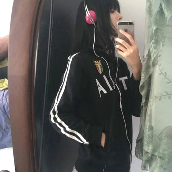 Street Lettering Embroidered Side Line Oversized Jersey