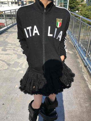 Street Lettering Embroidered Side Line Oversized Jersey