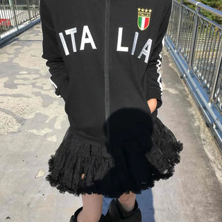 Street Lettering Embroidered Side Line Oversized Jersey