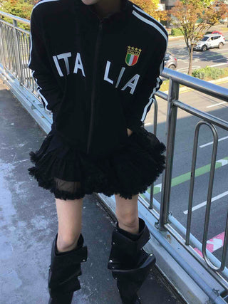 Street Lettering Embroidered Side Line Oversized Jersey