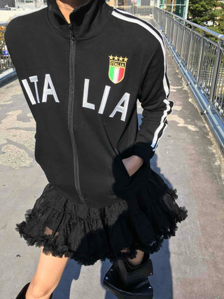 Street Lettering Embroidered Side Line Oversized Jersey