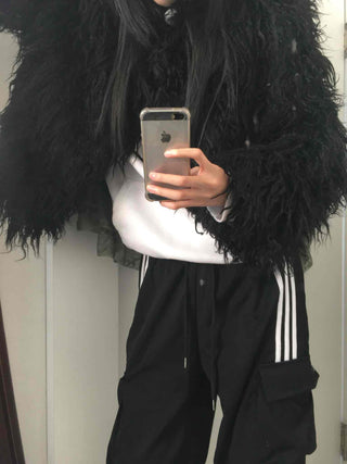 Chic Feather Detail Voluminous Crop Jacket