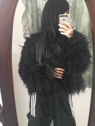 Chic Feather Detail Voluminous Crop Jacket