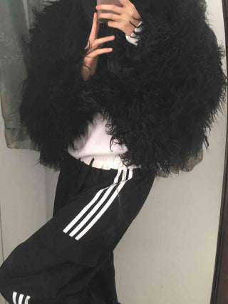 Chic Feather Detail Voluminous Crop Jacket