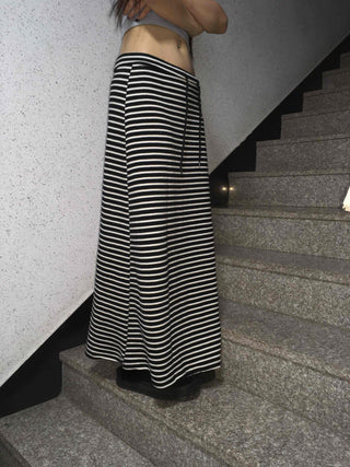 Casual Street Drawstring Bold Stripe Maxi Skirt