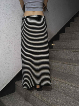 Casual Street Drawstring Bold Stripe Maxi Skirt