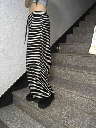 Casual Street Drawstring Bold Stripe Maxi Skirt