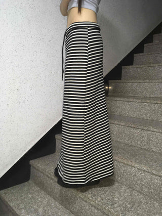 Casual Street Drawstring Bold Stripe Maxi Skirt