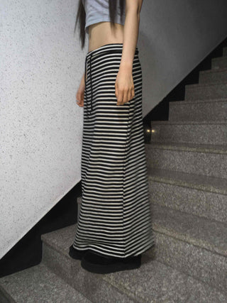Casual Street Drawstring Bold Stripe Maxi Skirt