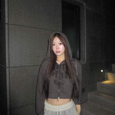Sleeve Half Zip Crop Hoodie