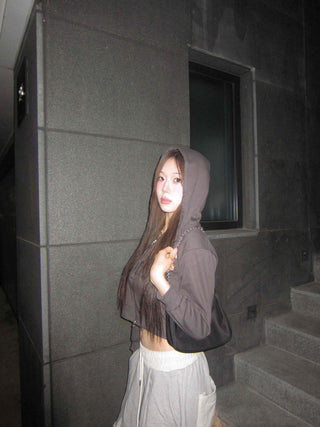 Sleeve Half Zip Crop Hoodie