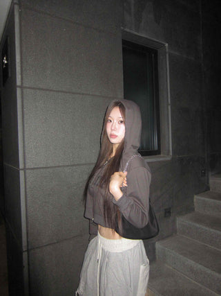 Sleeve Half Zip Crop Hoodie