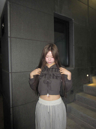 Sleeve Half Zip Crop Hoodie