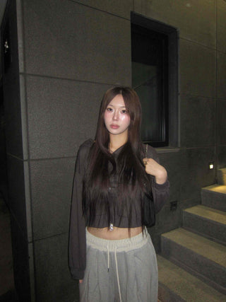 Sleeve Half Zip Crop Hoodie