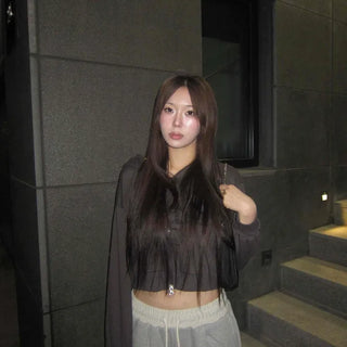 Sleeve Half Zip Crop Hoodie