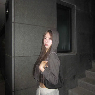 Sleeve Half Zip Crop Hoodie