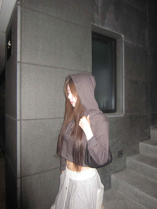 Sleeve Half Zip Crop Hoodie