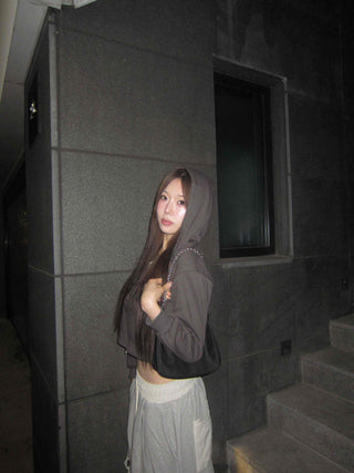 Sleeve Half Zip Crop Hoodie