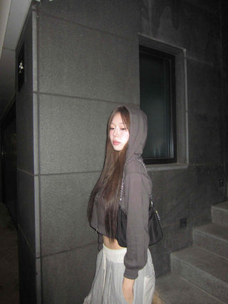 Sleeve Half Zip Crop Hoodie
