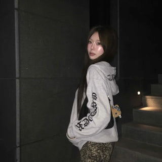 Lettering Oversized Zip-Up Hooded Jumper