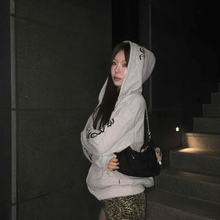 Lettering Oversized Zip-Up Hooded Jumper
