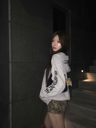 Lettering Oversized Zip-Up Hooded Jumper