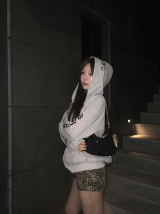Lettering Oversized Zip-Up Hooded Jumper