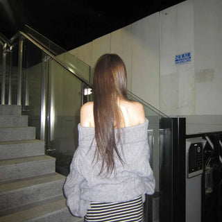 Off-shoulder Loose Fit Cable Knit