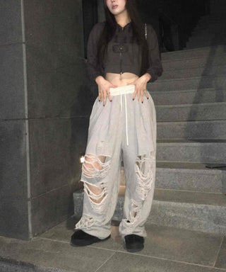 Y2K Street Ripped Distressed Wide Track Pants