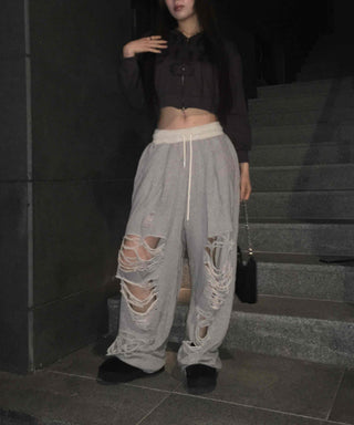 Y2K Street Ripped Distressed Wide Track Pants