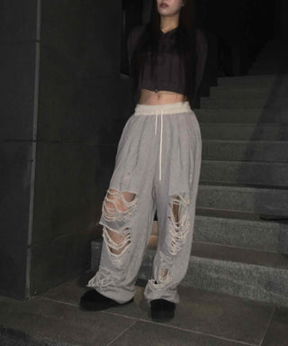 Y2K Street Ripped Distressed Wide Track Pants