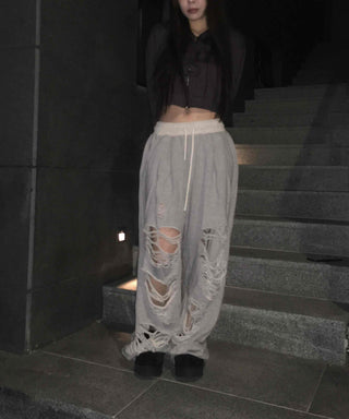 Y2K Street Ripped Distressed Wide Track Pants