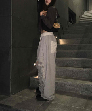 Y2K Street Ripped Distressed Wide Track Pants