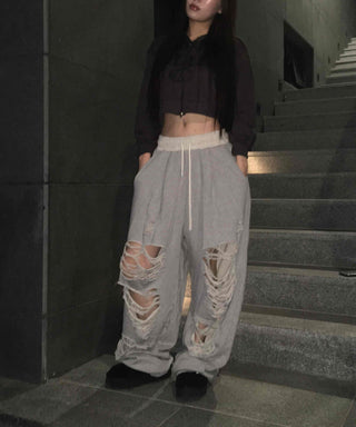 Y2K Street Ripped Distressed Wide Track Pants