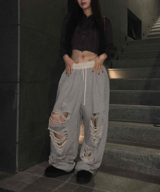 Y2K Street Ripped Distressed Wide Track Pants