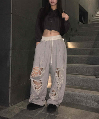 Y2K Street Ripped Distressed Wide Track Pants