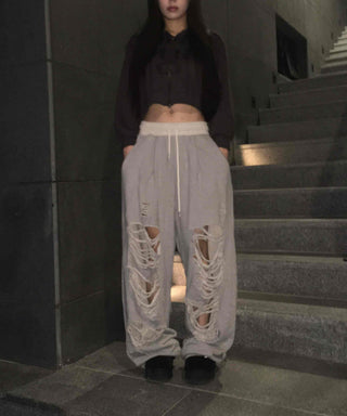 Y2K Street Ripped Distressed Wide Track Pants