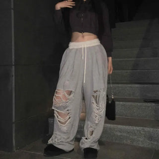Y2K Street Ripped Distressed Wide Track Pants