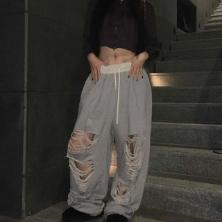 Y2K Street Ripped Distressed Wide Track Pants